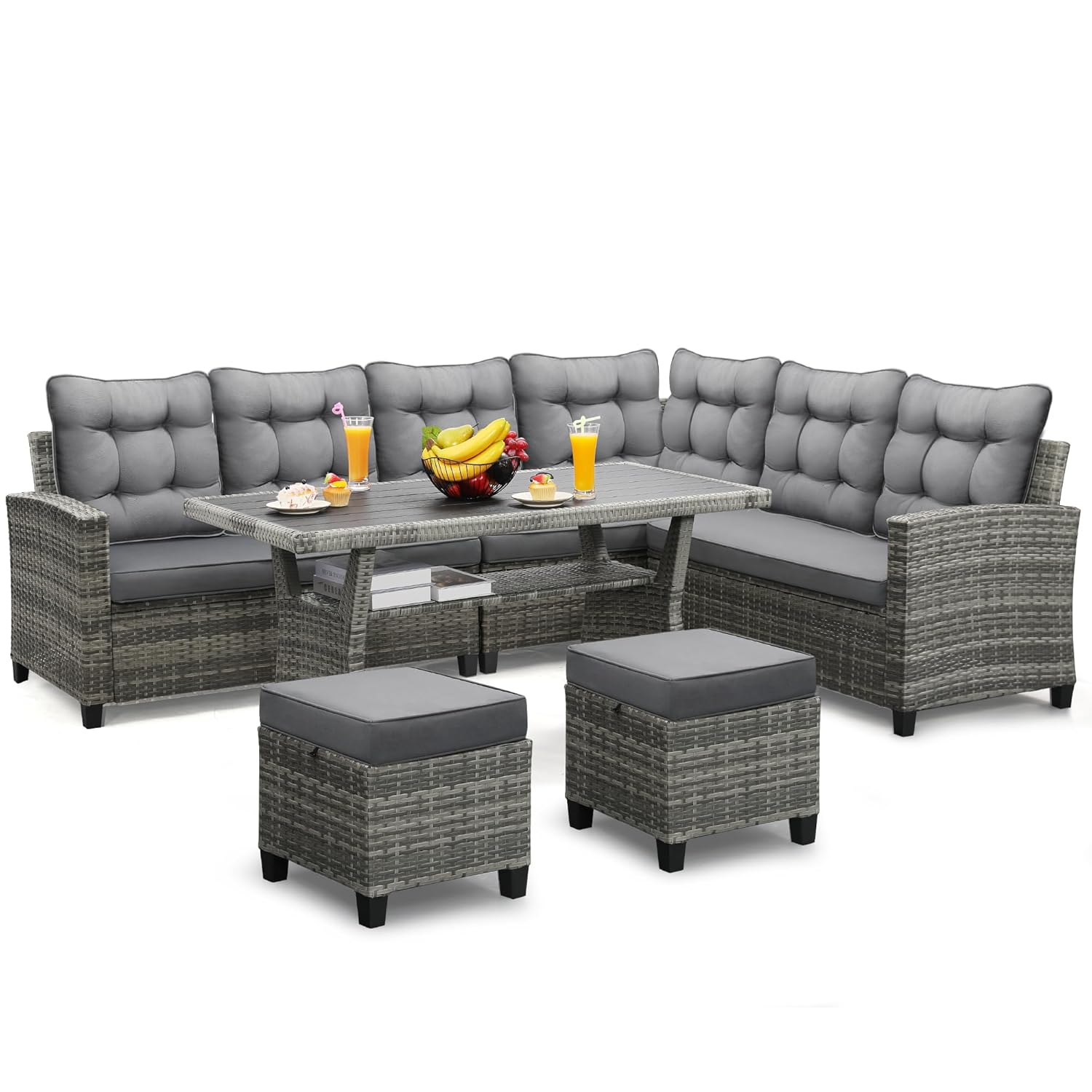 Outdoor Furniture Dining Set - 6-delige terrasmeubilairset, eet- en conversatieset, grijs