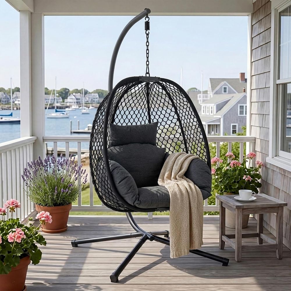 Hanging Egg Chair - Ei-vormige hangstoel voor buiten met standaard,