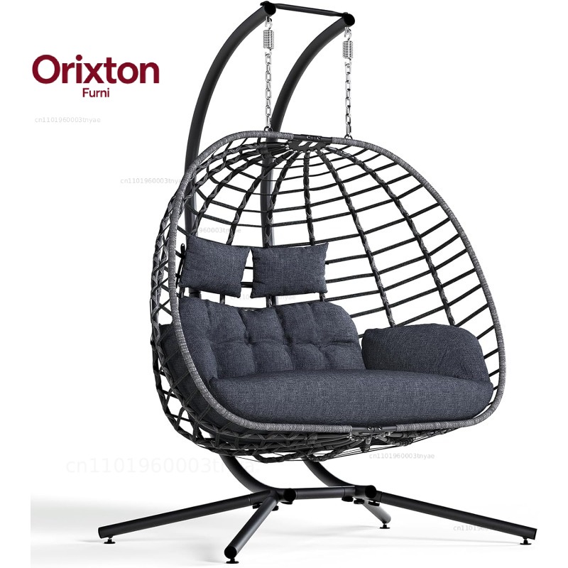 Hanging Egg Chair - Dubbele eierschommelstoel met standaard, hangende rotan