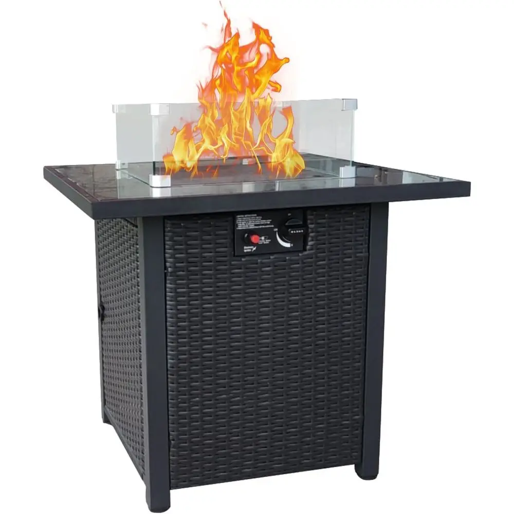 Outdoor Furniture Set With Fire Pit - Wicker tuinmeubelenset, rotan hoekbank met zachte