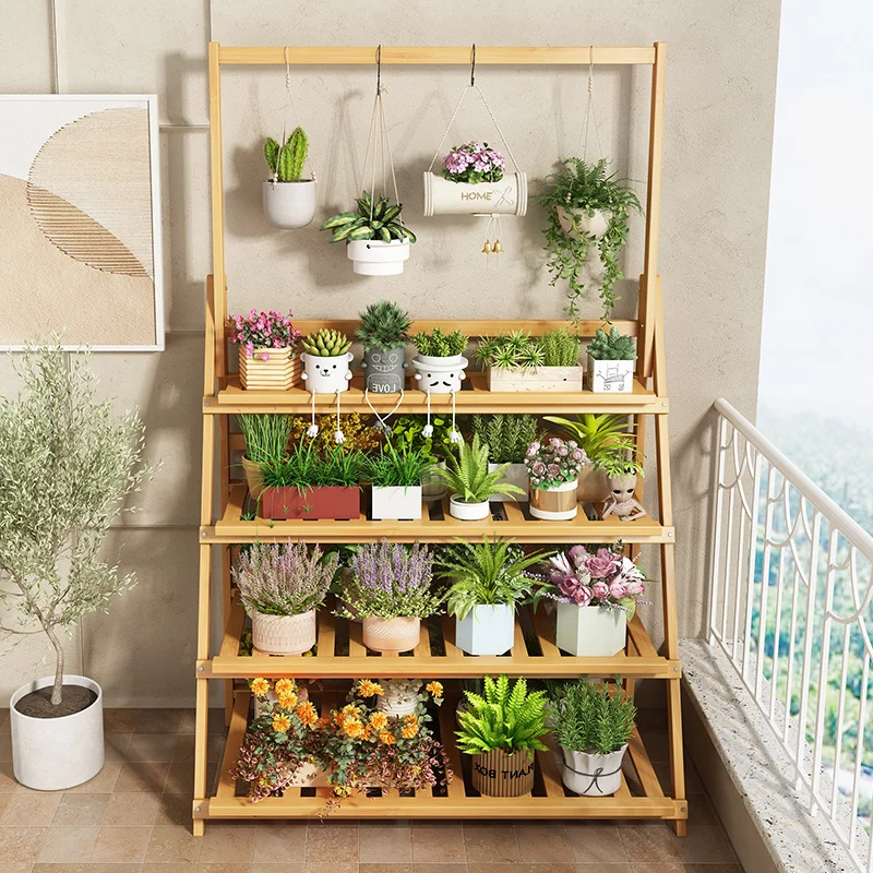 Outdoor Furniture Designer - Massief Houten Bloemenplank Plantenplanken Meerlaags Opvouwbaar