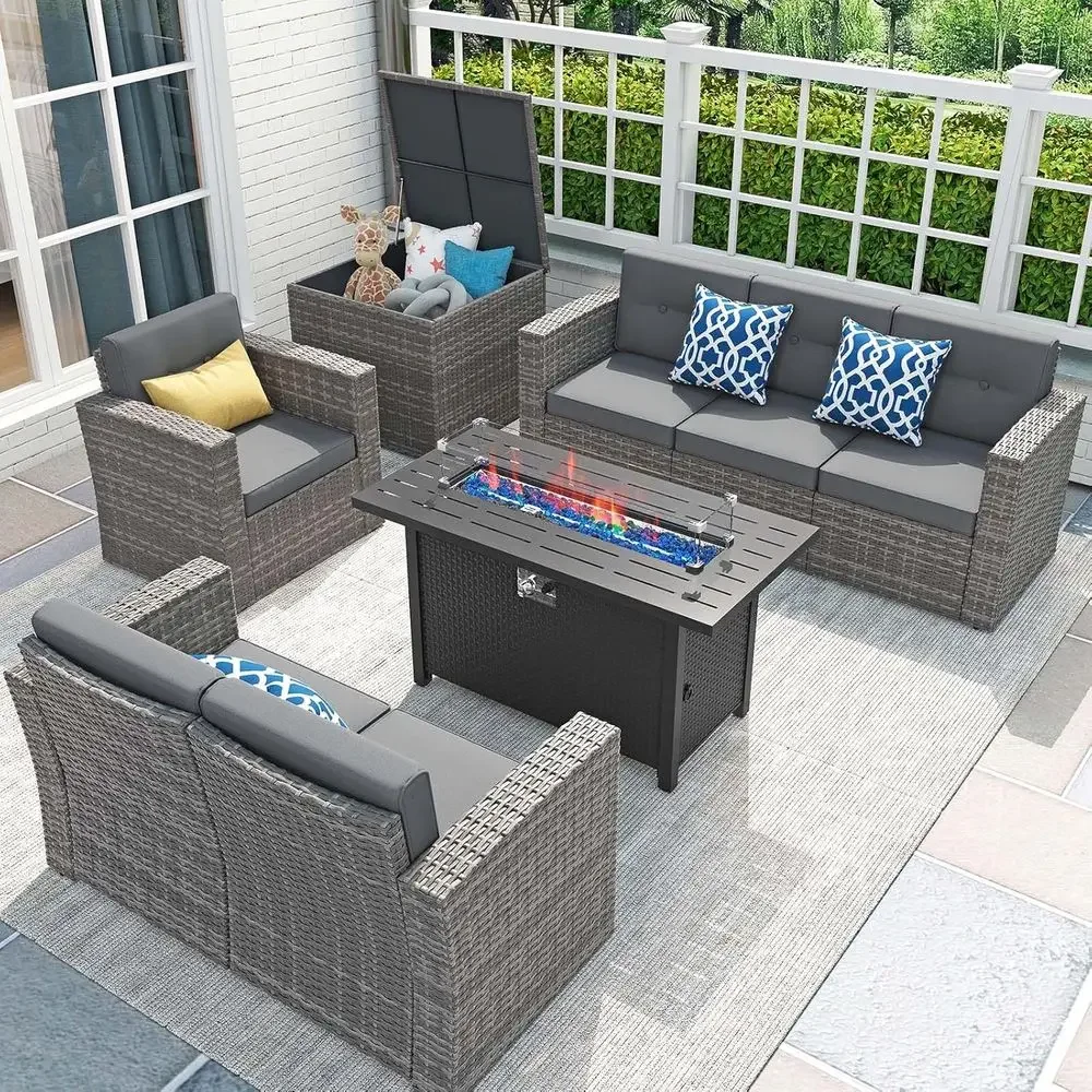 Outdoor Furniture Set With Fire Pit - 8-delige tuinmeubelenset met 45 inch vuurtafel,