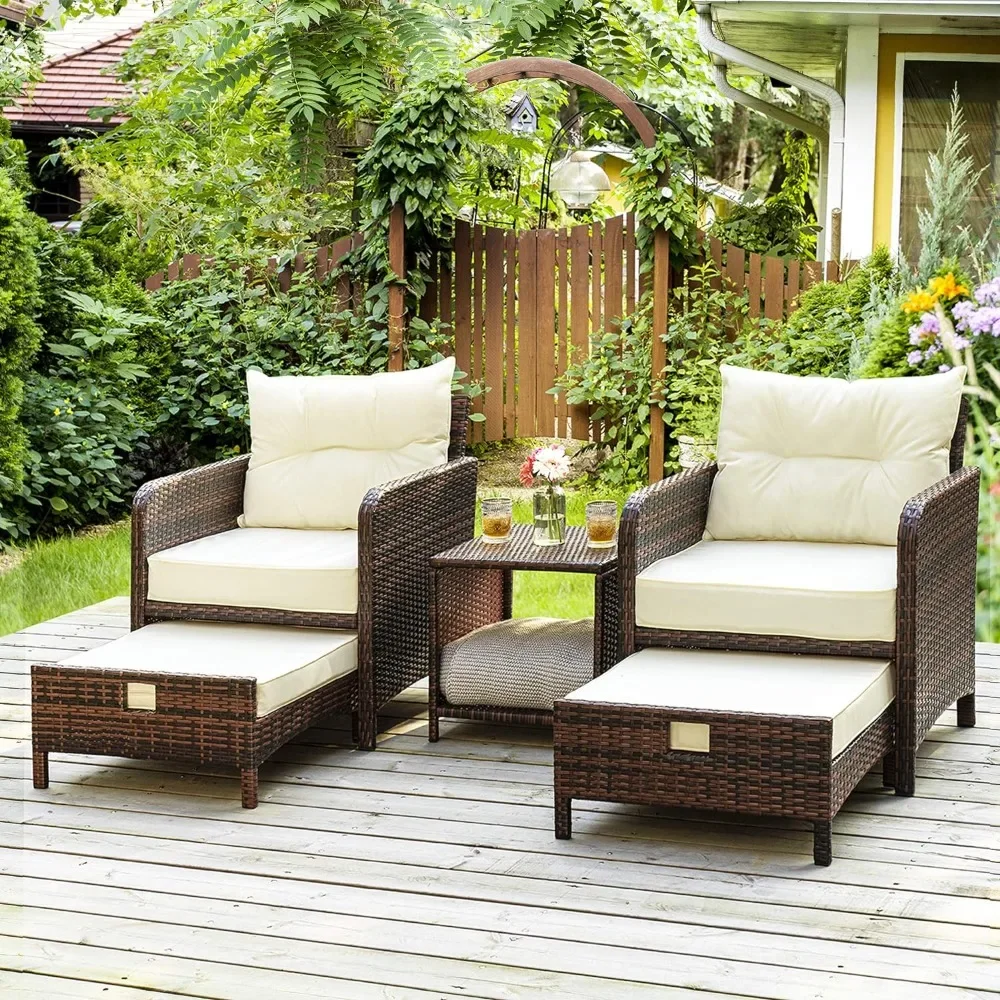 Outdoor Furniture Material - # Voor 5-delige rieten terrasmeubilairset buitenterrasstoelen