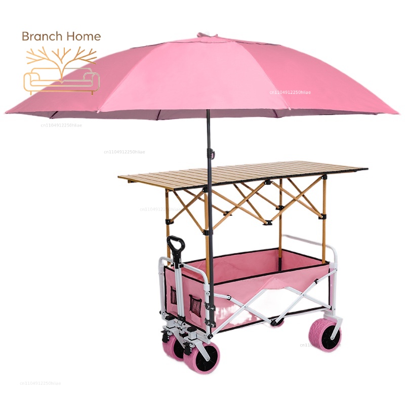 Outdoor Furniture Shop - Campingwagen met opklapbare tafel en paraplu