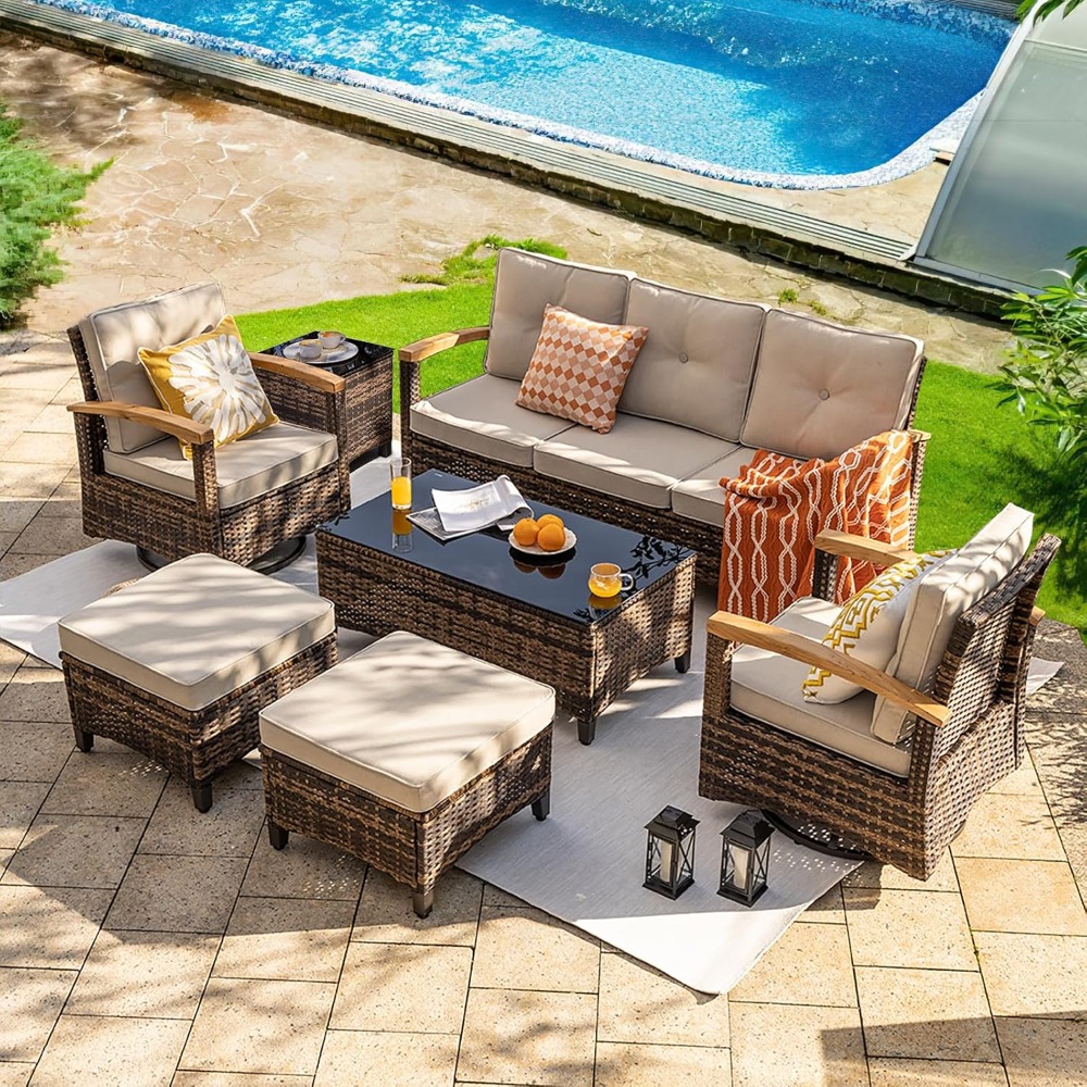 Outdoor Furniture Material - 7-delige terrasmeubilairsets, rieten tuinmeubilair conversatiesets met