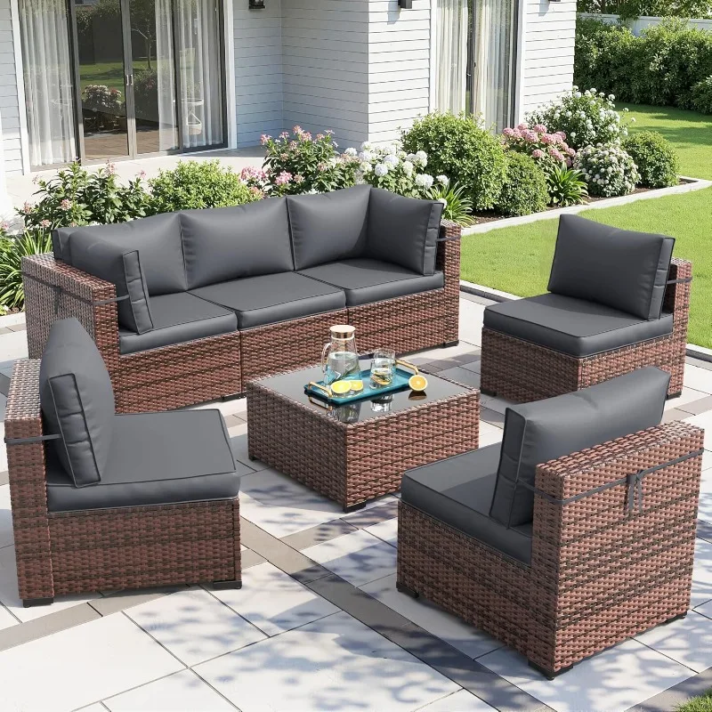 Outdoor Furniture Set With Fire Pit - Amopatio 8-delige tuinmeubelset met vuurtafel, buitenhoekbank