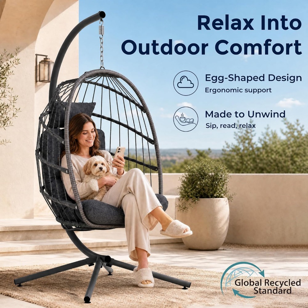 Buitenstoel in ei-vorm met sta - Hanging Egg Chair recensie en prijs